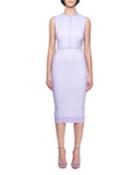 Sleeveless Crewneck Fitted Dress With Organza Overlay