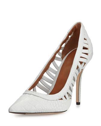 Rachel Roy Arya Croc-embossed Leather Pointy-toe Pump, White