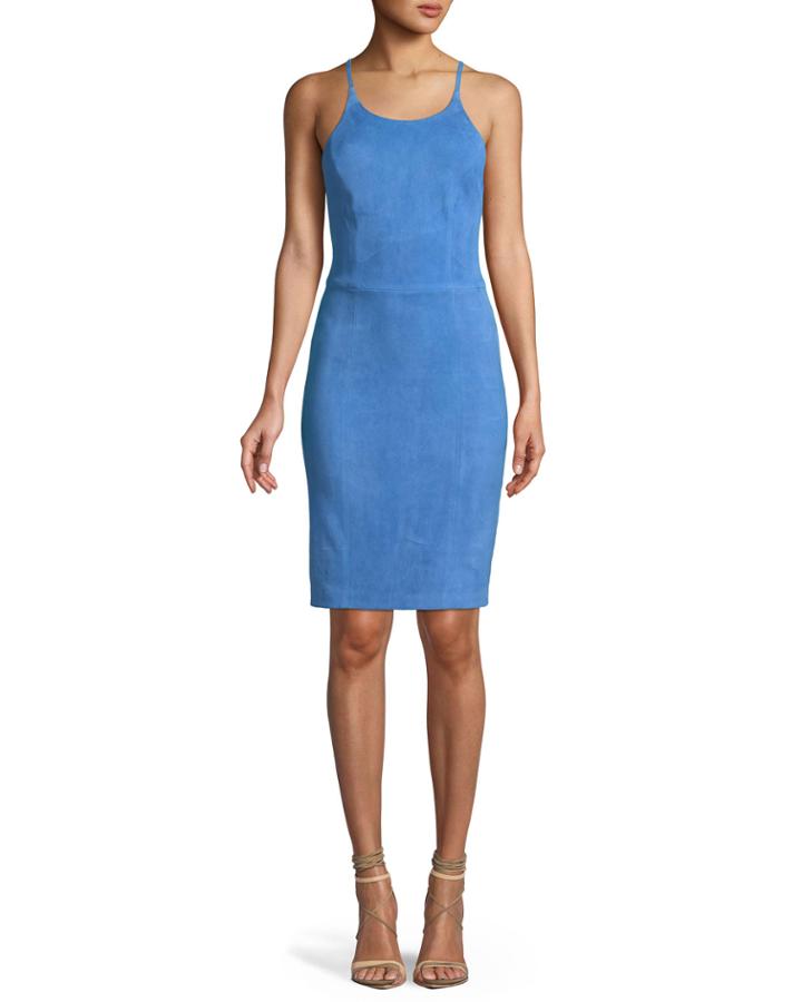 Singer Suede Cross-back Fitted Cocktail Dress