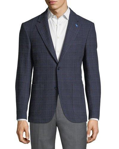 Plaid Sport Coat Jacket, Navy