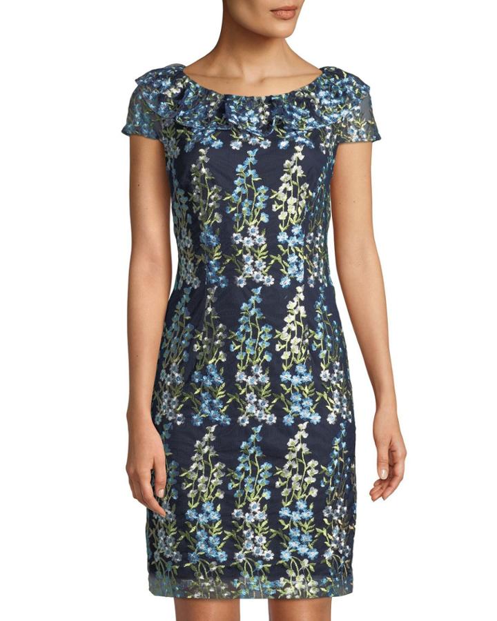 Floral-embroidered Cap-sleeve