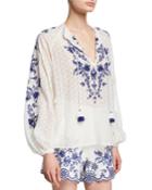 Ramona Embroidered Eyelet Blouson-sleeve Peasant Top