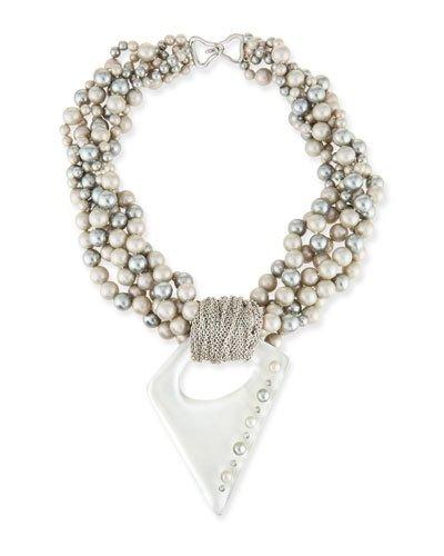 Pearly Multi-strand Necklace With Studded Pendant