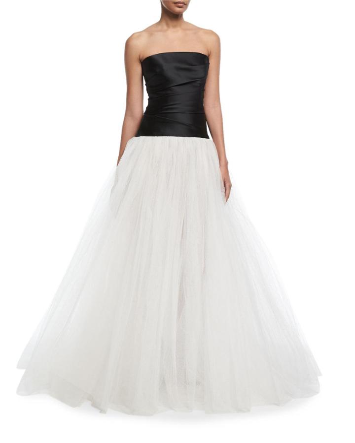 Stretch-mikado Strapless Bodice Evening Gown With Tulle