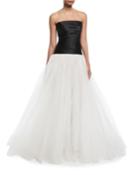 Stretch-mikado Strapless Bodice Evening Gown With Tulle