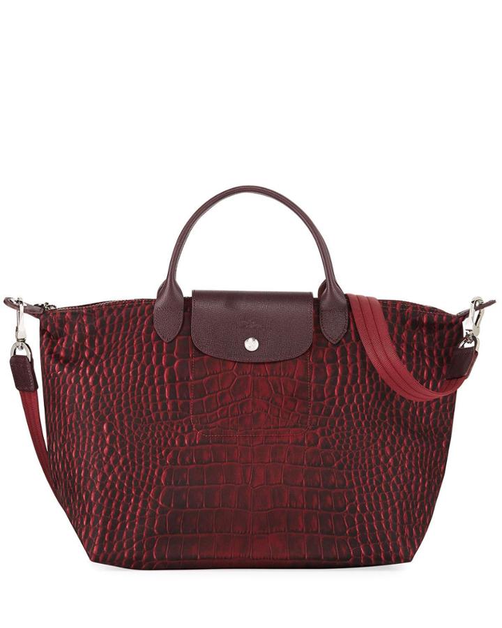 Le Pliage Small Crocodile-print Tote Bag