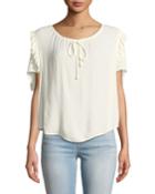 Scoop-neck Ruffle Short-sleeve Top