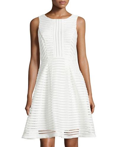 Eliza Sleeveless Mesh Fit-and-flare Dress, Ivory White