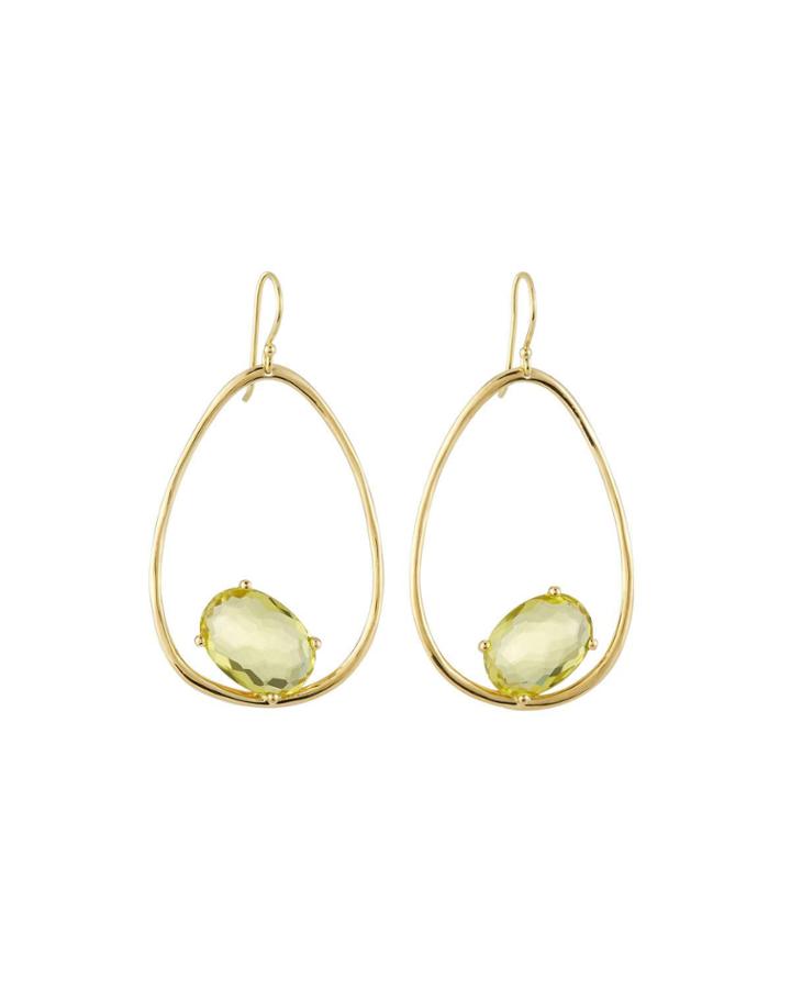 18k Gold Rock Candy Tipped Oval Wire Earrings In Green-gold Citrine