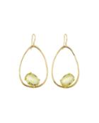 18k Gold Rock Candy Tipped Oval Wire Earrings In Green-gold Citrine