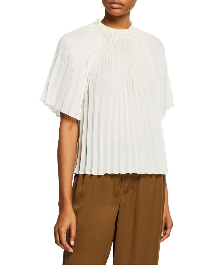Pleated Crewneck Short-sleeve Top