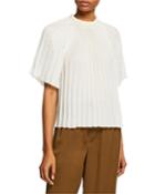 Pleated Crewneck Short-sleeve Top