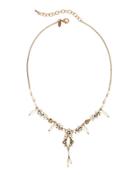 Golden Floral Pearly & Crystal Y-drop Necklace