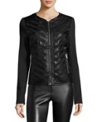 Vegan Leather-strip Jacket, Black