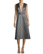 Sleeveless Scalloped Metallic Midi Dress,