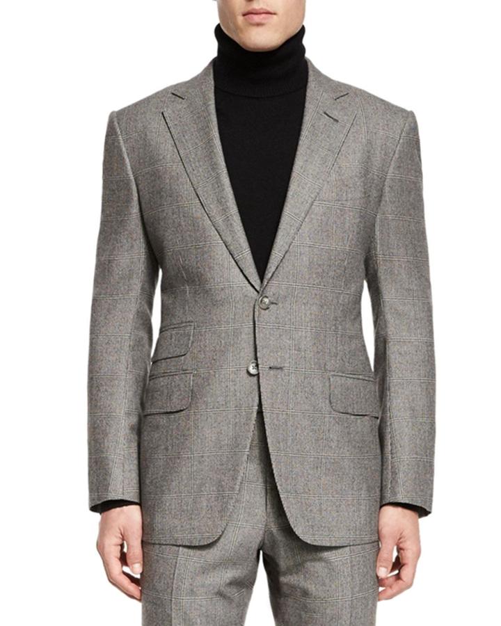 O'connor Base Windowpane Two-piece Suit, Ivory/black