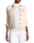 Leather Button-front Jacket, Blush