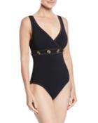 Lauren Surplice-neck Underwire One-piece Swimsuit W/ Button Trim