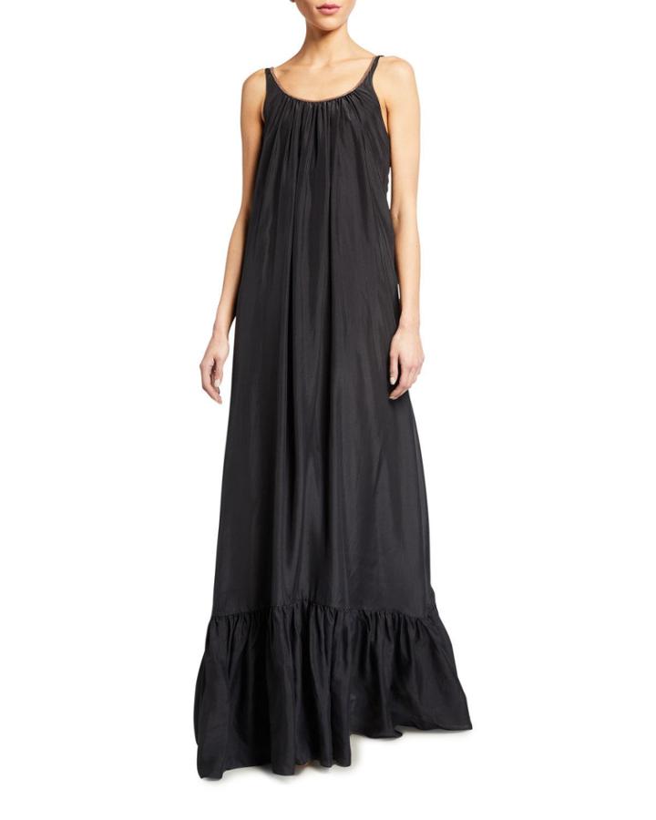 Pleated Japonette Silk Long Evening Dress