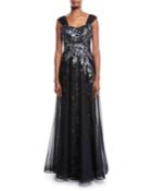 Sleeveless Sequin Tulle Overlay A-line Evening Gown