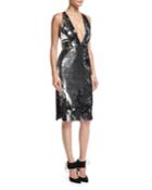 Camilla Plunging Sequin Open-back Cocktail Dress