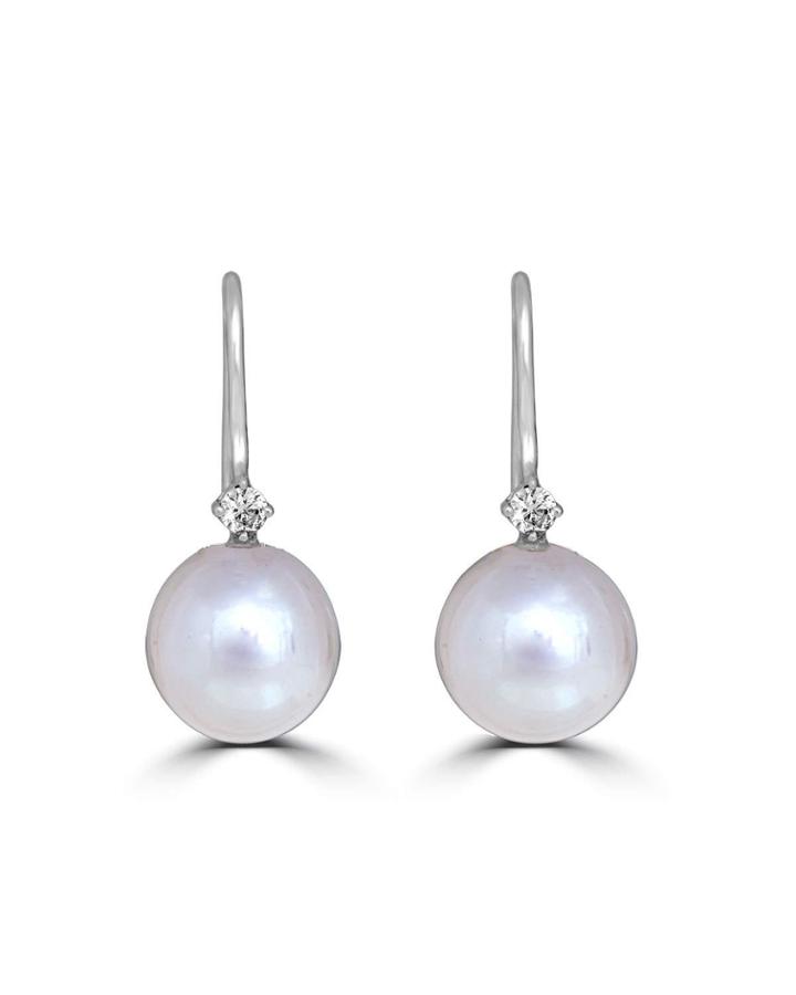 14k White Gold Diamond & South Sea Pearl Drop Earrings
