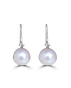 14k White Gold Diamond & South Sea Pearl Drop Earrings