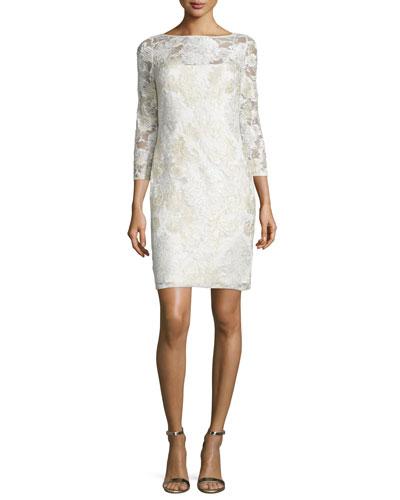 3/4-sleeve Lace Sheath Cocktail Dress