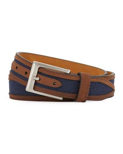 Leather-lined Linen Belt, Navy