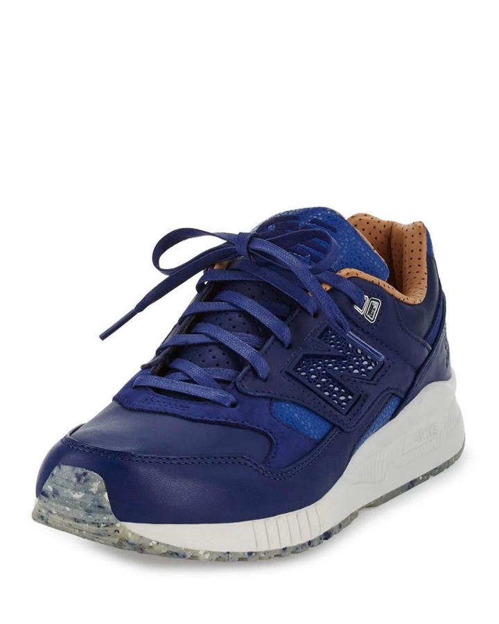 Men's Ml530 Leather Trainer Sneaker, Blue/brown