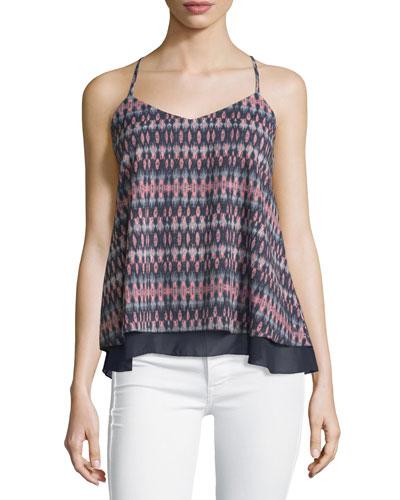 Printed Layered V-neck Tank, Navy/pink