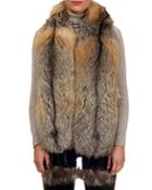 Cross Fox Fur Boa With Detachable Leather Fringes & Tips