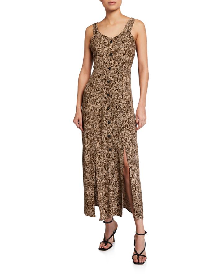 Sleeveless Button-front Long Dress W/