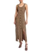 Sleeveless Button-front Long Dress W/