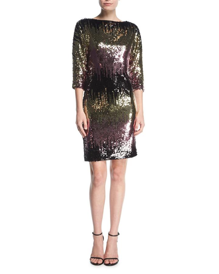 Kimberly Ombre Sequin Cowl-back Mini Cocktail Dress