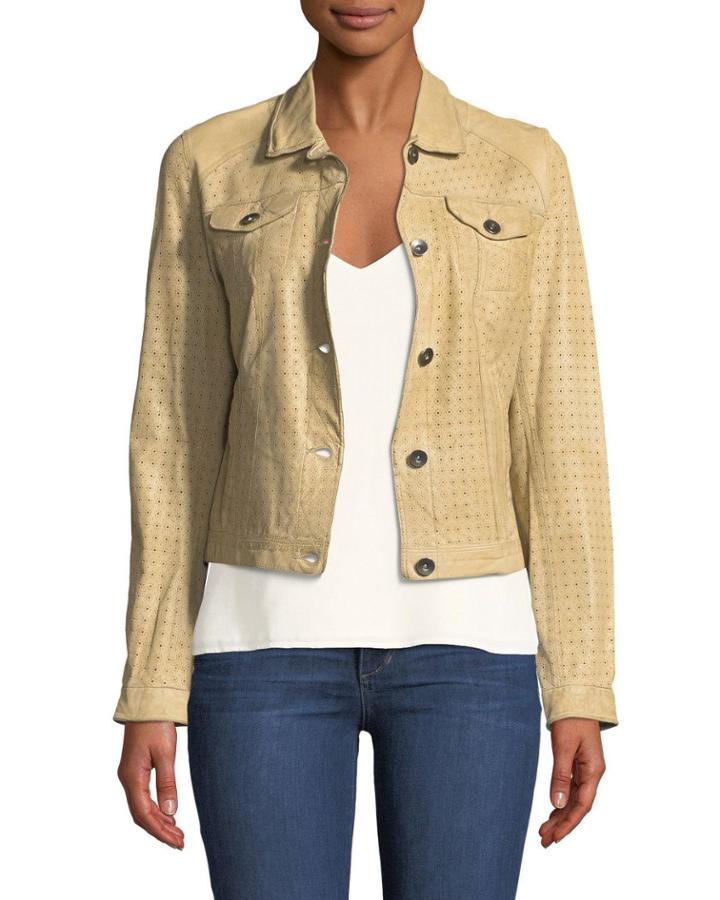 Perforated Lamb Leather Jean Jacket