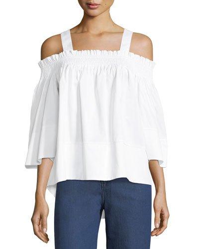 Off-the-shoulder Smocked-collar Top