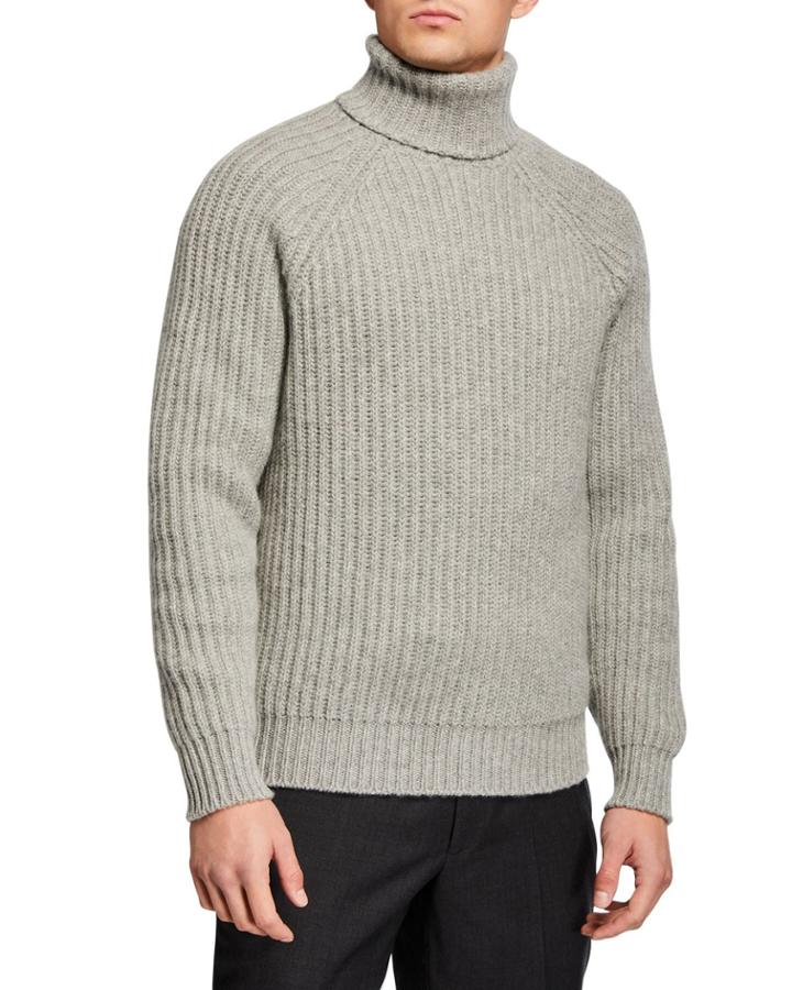 Men's English Rib Cashmere Turtleneck