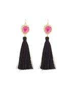 Pink Druzy & Black Tassel Drop Earrings