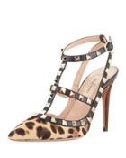 Rockstud Leopard-print Calf Hair Pump