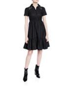 Collared Short-sleeve Dress With Crystals