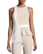 Sleeveless Bicolor Top With Overlapping Panel, Khaki