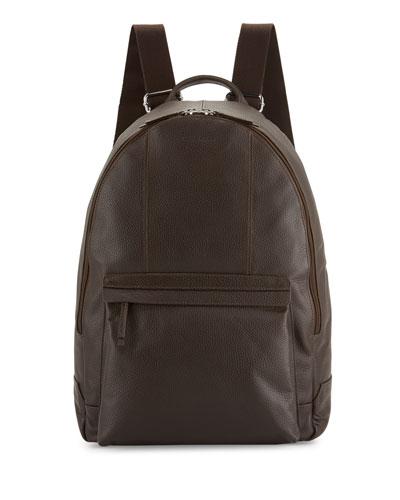 Pebbled Leather Backpack, Chocolate