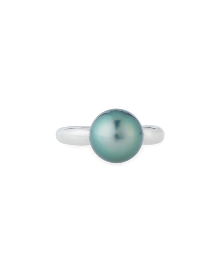 18k White Gold Tahitian Pearl Ring, 10.5mm,
