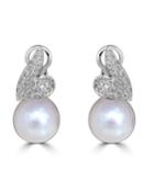 18k White Gold Diamond Petal & South Sea Pearl Earrings