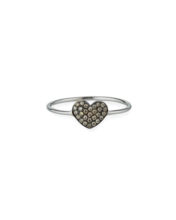 14k White Gold Champagne Diamond Heart Ring,