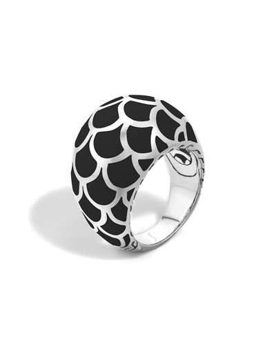 Naga Silver Enamel Dome Ring With Black Enamel,