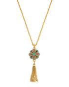 Long Golden Tassel Flower Pendant Necklace
