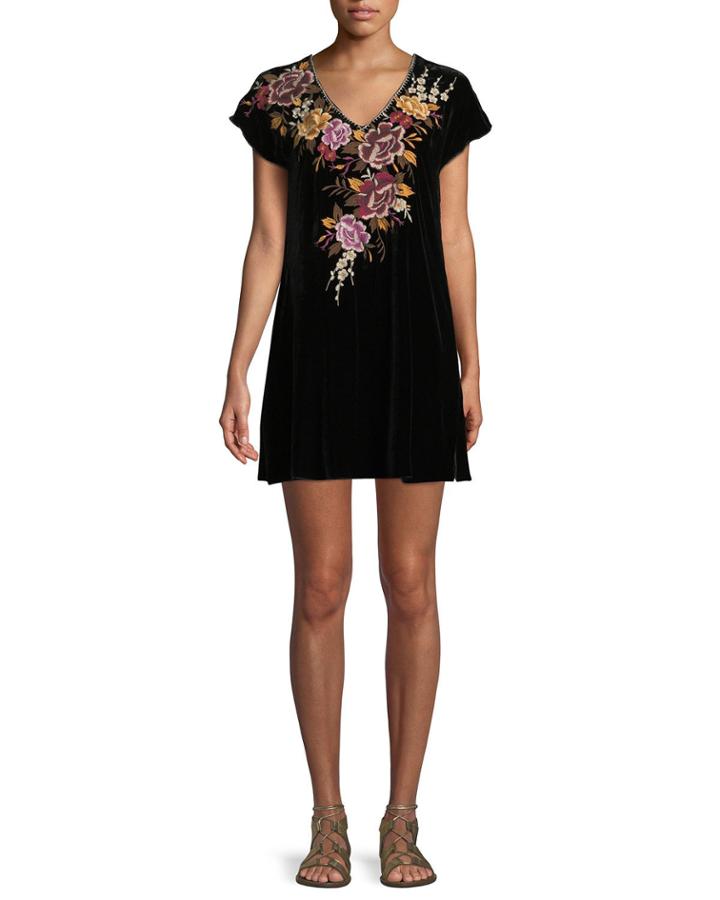 Zosia Embroidered Velvet Tunic Dress