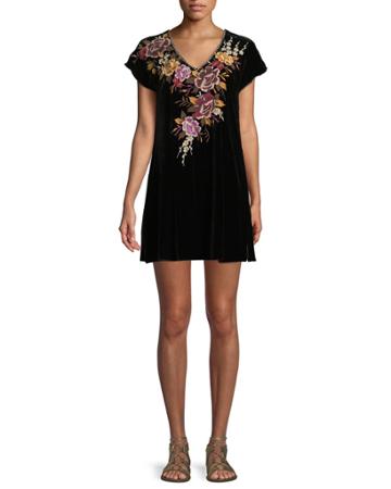 Zosia Embroidered Velvet Tunic Dress